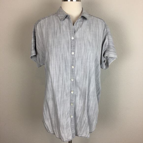 Soft Surroundings Gray Chambray Short Sleeve Button Dwon XS - Picture 1 of 8